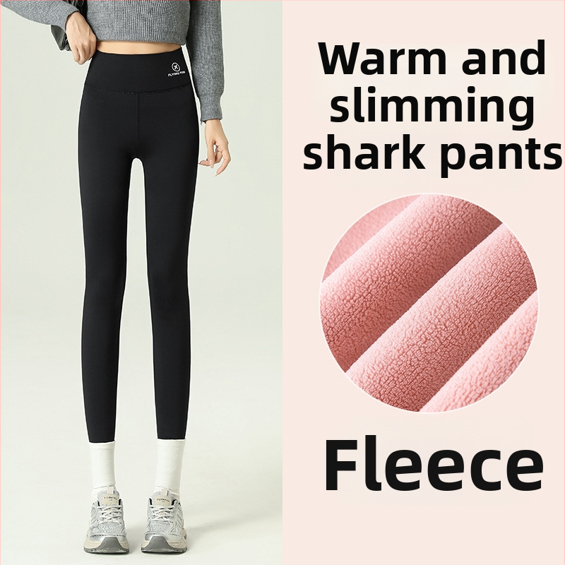 Ženske tajice s flis podstavom, visokim strukom, 3/4 dužine, nylon sharkskin materijal, debeli, visoka elastičnost, joga hlače.