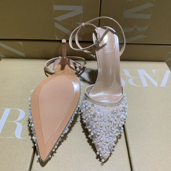 Sandale dama cu paiete, fără spate, vârf ascuțit, toc subțire 6–8 cm, PU partea superioară, talpă din cauciuc