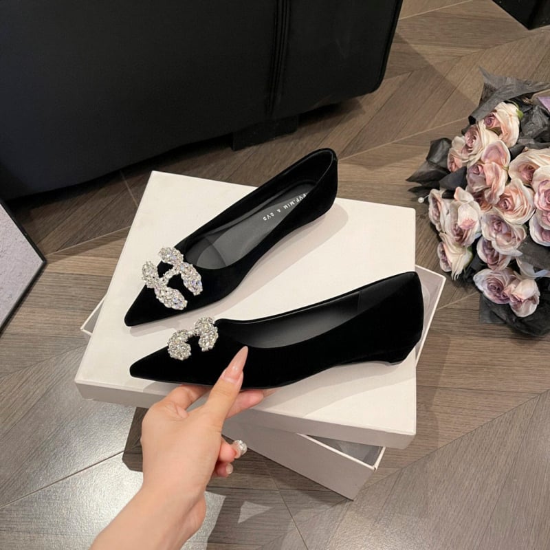 Mule pentru femei cu vârf ascuțit — partea superioară din nabuk, toc gros, slip-on, căptușeală din microfibră, talpă din cauciuc