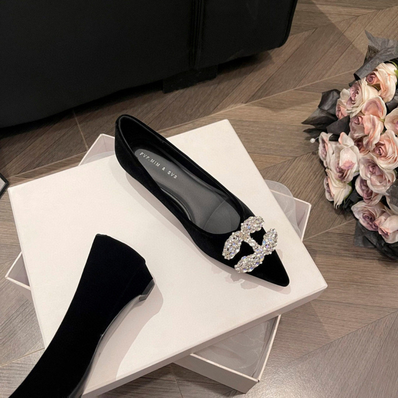 Mule pentru femei cu vârf ascuțit — partea superioară din nabuk, toc gros, slip-on, căptușeală din microfibră, talpă din cauciuc