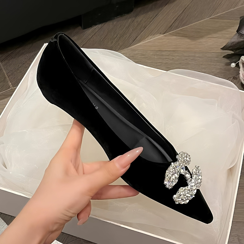 Mule pentru femei cu vârf ascuțit — partea superioară din nabuk, toc gros, slip-on, căptușeală din microfibră, talpă din cauciuc