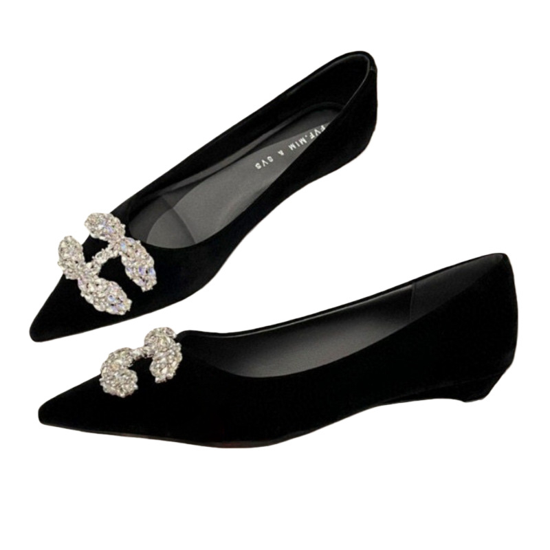 Mule pentru femei cu vârf ascuțit — partea superioară din nabuk, toc gros, slip-on, căptușeală din microfibră, talpă din cauciuc