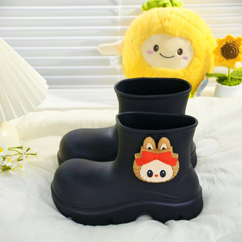 Cizme de ploaie pentru femei din EVA, până la jumătatea gambei, cu închidere pull-on, toc mic 1–3 cm, model Cartoon Paradise