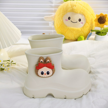 Cizme de ploaie pentru femei din EVA, până la jumătatea gambei, cu închidere pull-on, toc mic 1–3 cm, model Cartoon Paradise