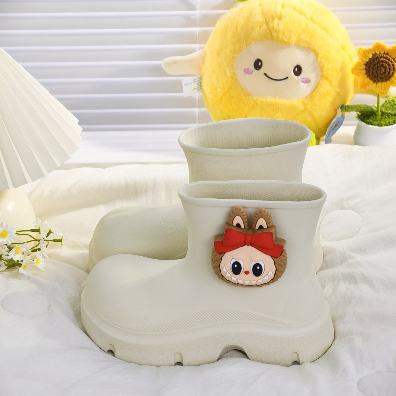 Cizme de ploaie pentru femei din EVA, până la jumătatea gambei, cu închidere pull-on, toc mic 1–3 cm, model Cartoon Paradise