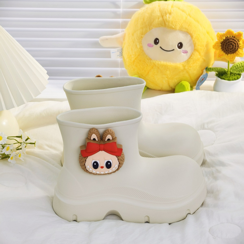 Cizme de ploaie pentru femei din EVA, până la jumătatea gambei, cu închidere pull-on, toc mic 1–3 cm, model Cartoon Paradise
