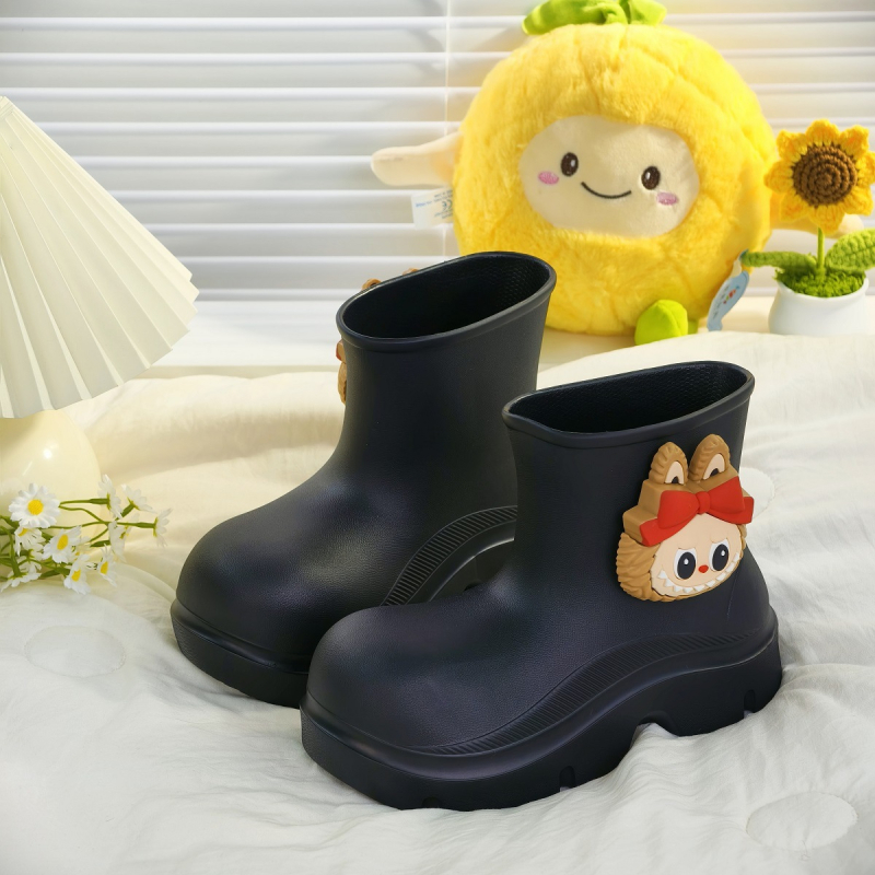 Cizme de ploaie pentru femei din EVA, până la jumătatea gambei, cu închidere pull-on, toc mic 1–3 cm, model Cartoon Paradise