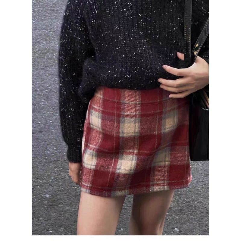 Fustă pentru fete din lână, carouri, croială A-line, pentru vârsta 3–8 ani, toamnă 2025