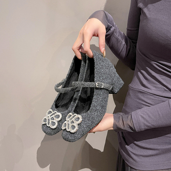 Pantofi Mary Jane pentru femei, toc înalt, vârf ascuțit, partea superioară din microfibră, talpă interioară din amestec de cașmir