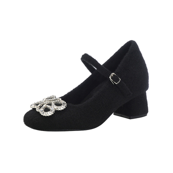 Pantofi Mary Jane pentru femei, toc înalt, vârf ascuțit, partea superioară din microfibră, talpă interioară din amestec de cașmir