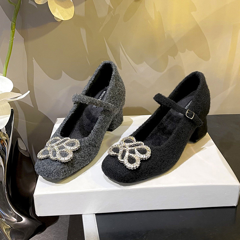 Pantofi Mary Jane pentru femei, toc înalt, vârf ascuțit, partea superioară din microfibră, talpă interioară din amestec de cașmir