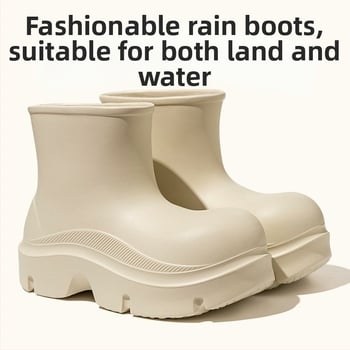 Uniszex esőcsizmák a lábszár középső részéig, vízálló, vastag talpú, minden évszakra