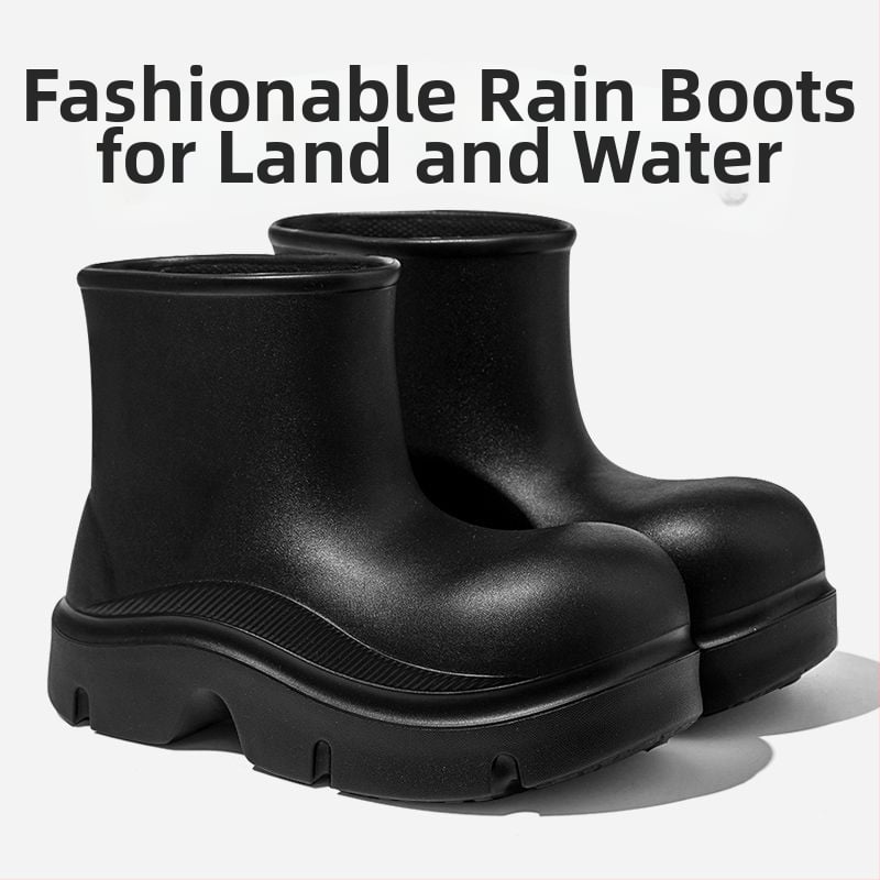 Uniszex esőcsizmák a lábszár középső részéig, vízálló, vastag talpú, minden évszakra