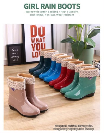 Női középmagas esőcsizma, vízálló, csúszásmentes és kopásálló talppal, PVC felsőrész, alacsony sarka 1-3 cm, munkahelyre, konyhába és autómosáshoz alkalmas