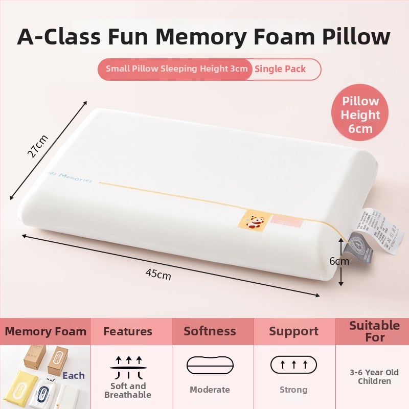 Μαξιλάρι μνήμης από πολυεστέρα για παιδιά 3–6+, όλο το έτος, στήριξη αυχένα, ορθογώνιο σχήμα, ύψος πυρήνα 5–10 εκ, πολυεστερική κάλυψη