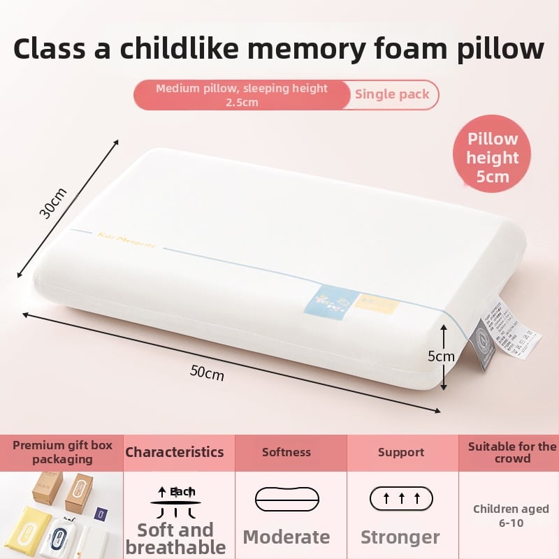 Μαξιλάρι μνήμης από πολυεστέρα για παιδιά 3–6+, όλο το έτος, στήριξη αυχένα, ορθογώνιο σχήμα, ύψος πυρήνα 5–10 εκ, πολυεστερική κάλυψη