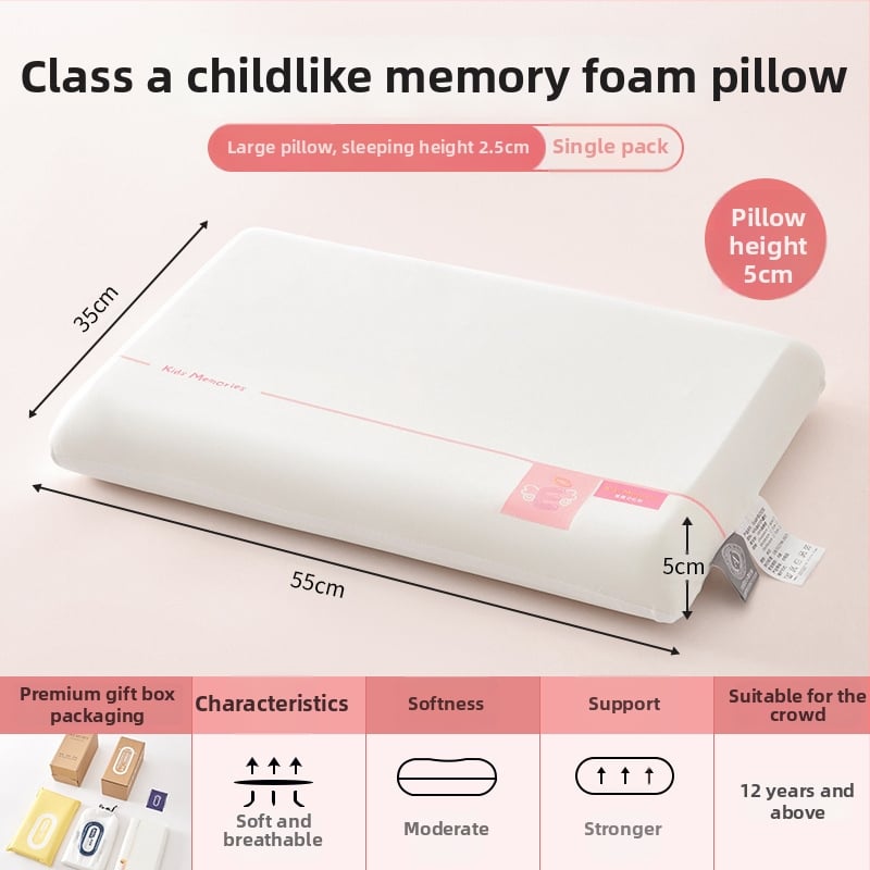 Μαξιλάρι μνήμης από πολυεστέρα για παιδιά 3–6+, όλο το έτος, στήριξη αυχένα, ορθογώνιο σχήμα, ύψος πυρήνα 5–10 εκ, πολυεστερική κάλυψη