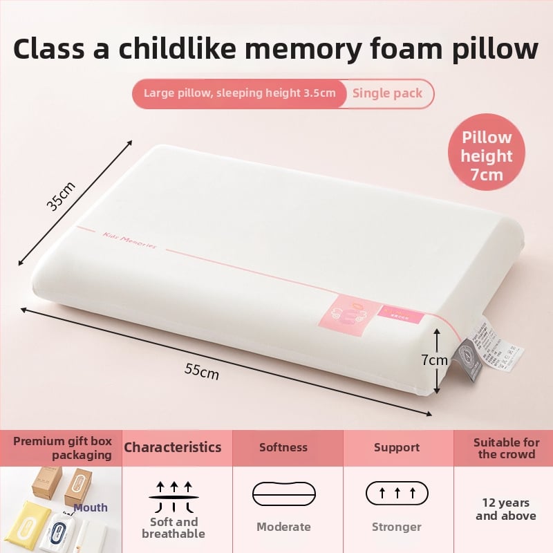 Μαξιλάρι μνήμης από πολυεστέρα για παιδιά 3–6+, όλο το έτος, στήριξη αυχένα, ορθογώνιο σχήμα, ύψος πυρήνα 5–10 εκ, πολυεστερική κάλυψη