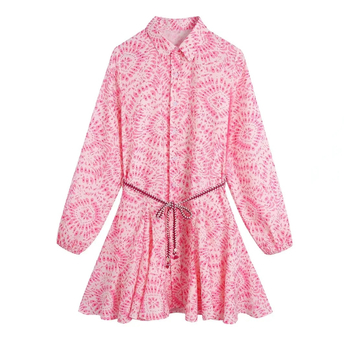 Mini haljina s dugim rukavima, otisak, poliester materijal, street hipster stil