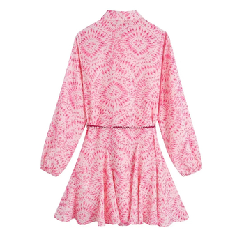 Mini haljina s dugim rukavima, otisak, poliester materijal, street hipster stil