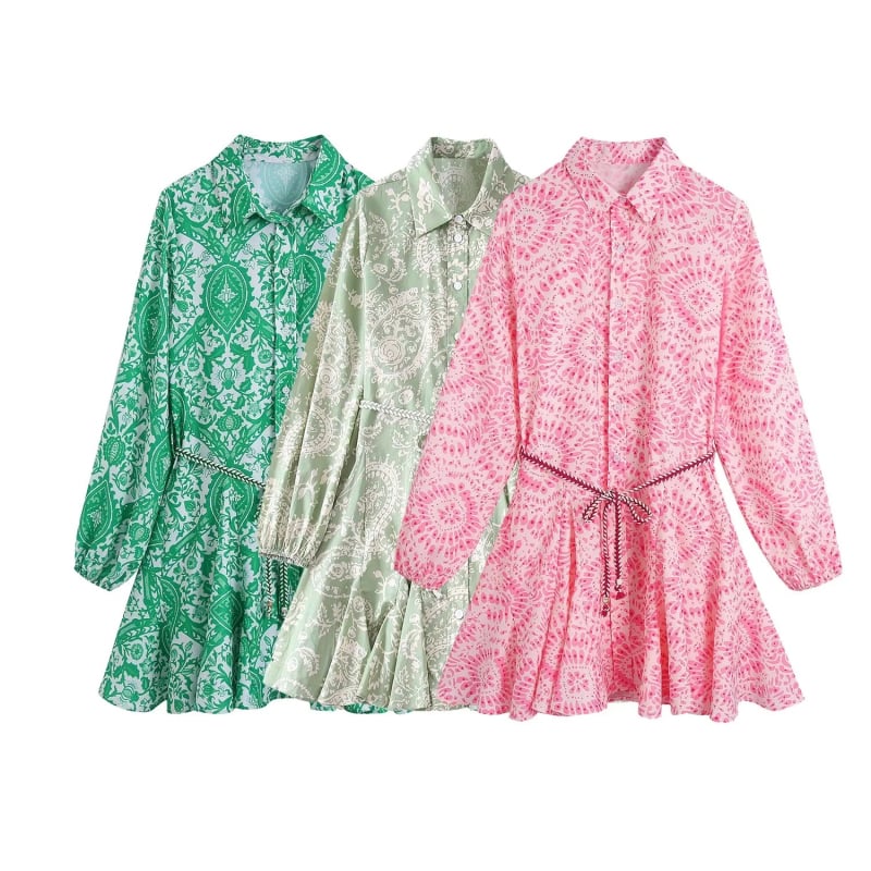 Mini haljina s dugim rukavima, otisak, poliester materijal, street hipster stil