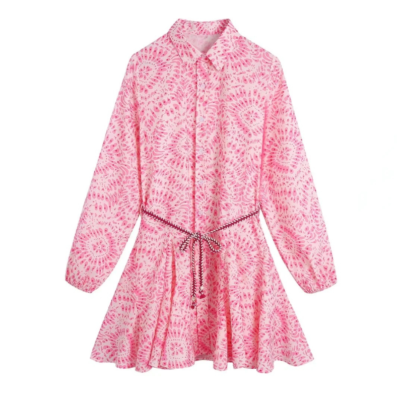 Mini haljina s dugim rukavima, otisak, poliester materijal, street hipster stil