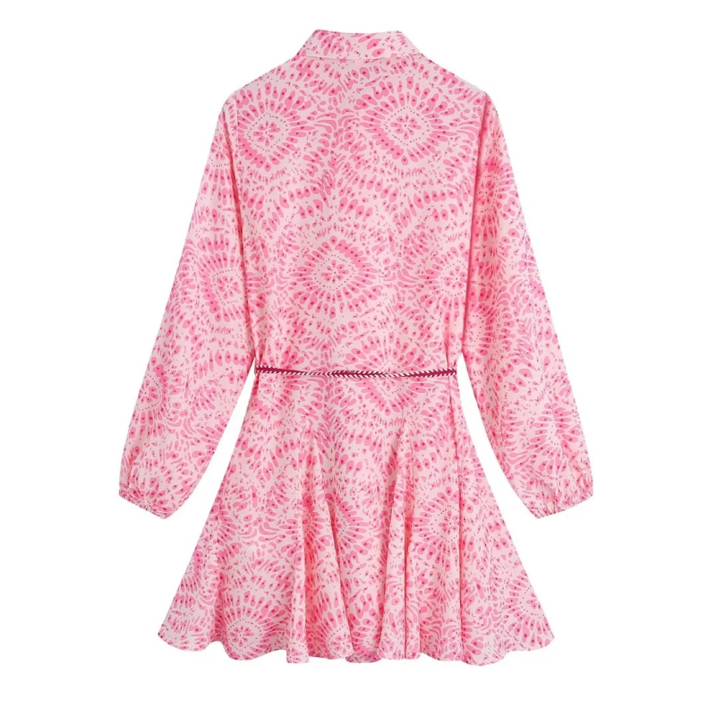 Mini haljina s dugim rukavima, otisak, poliester materijal, street hipster stil