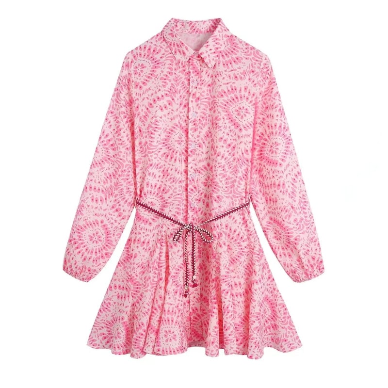 Mini haljina s dugim rukavima, otisak, poliester materijal, street hipster stil