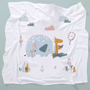 Бебешка кърпа за баня от бамбук памук-марля, двойнослойна, с карикатурен принт, тегло 200–300 г, прежда 40, персонализируема