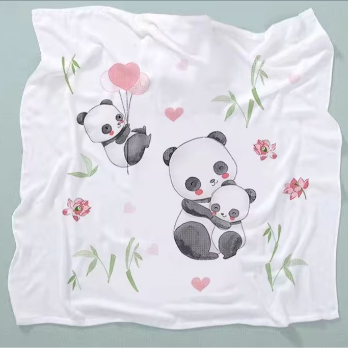 Бебешка кърпа за баня от бамбук памук-марля, двойнослойна, с карикатурен принт, тегло 200–300 г, прежда 40, персонализируема