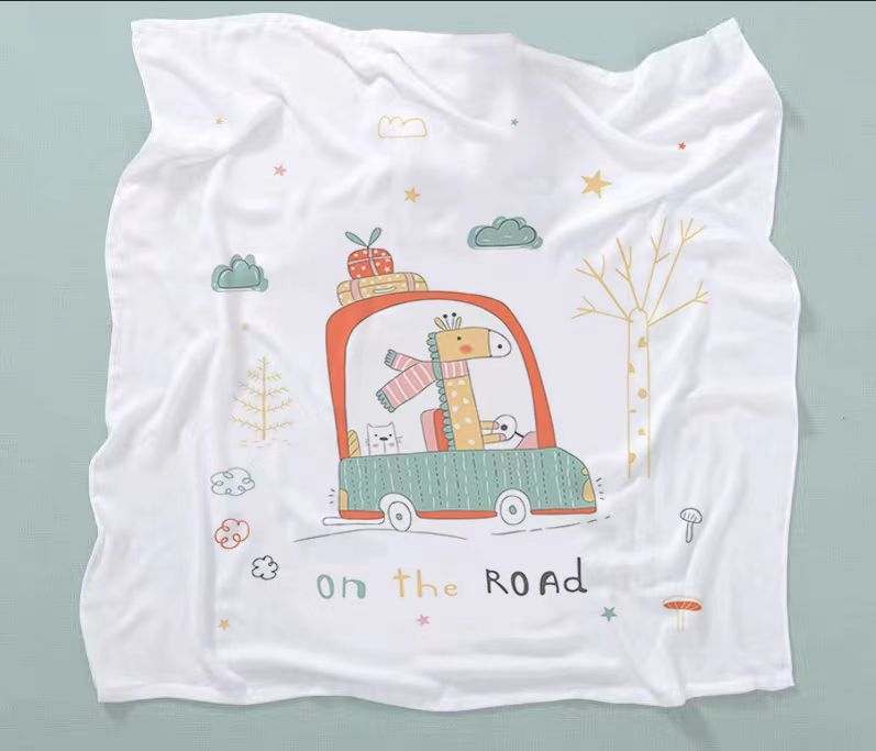 Бебешка кърпа за баня от бамбук памук-марля, двойнослойна, с карикатурен принт, тегло 200–300 г, прежда 40, персонализируема