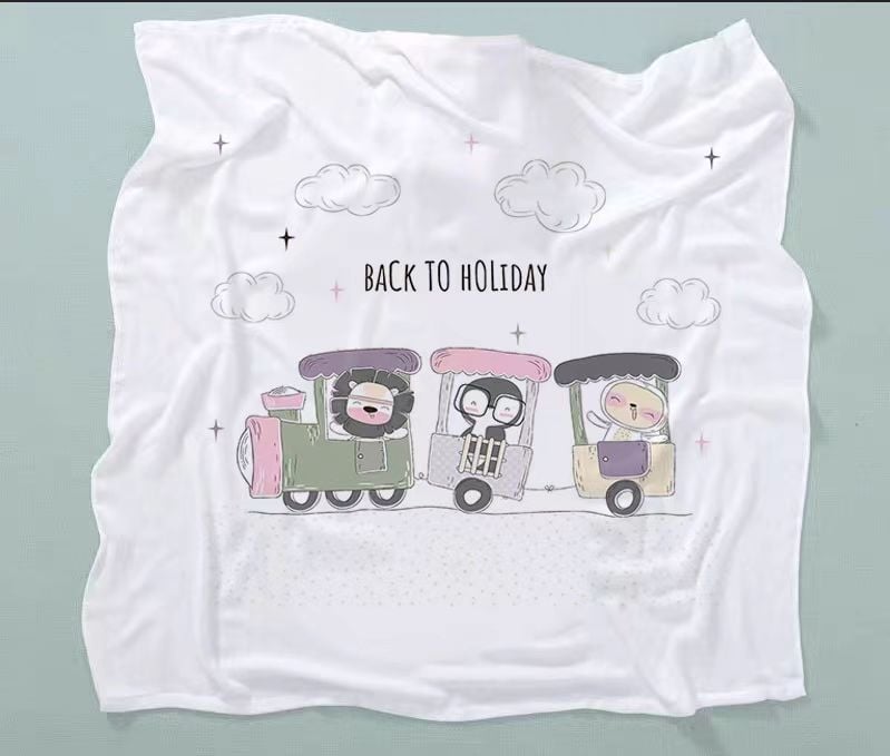 Бебешка кърпа за баня от бамбук памук-марля, двойнослойна, с карикатурен принт, тегло 200–300 г, прежда 40, персонализируема