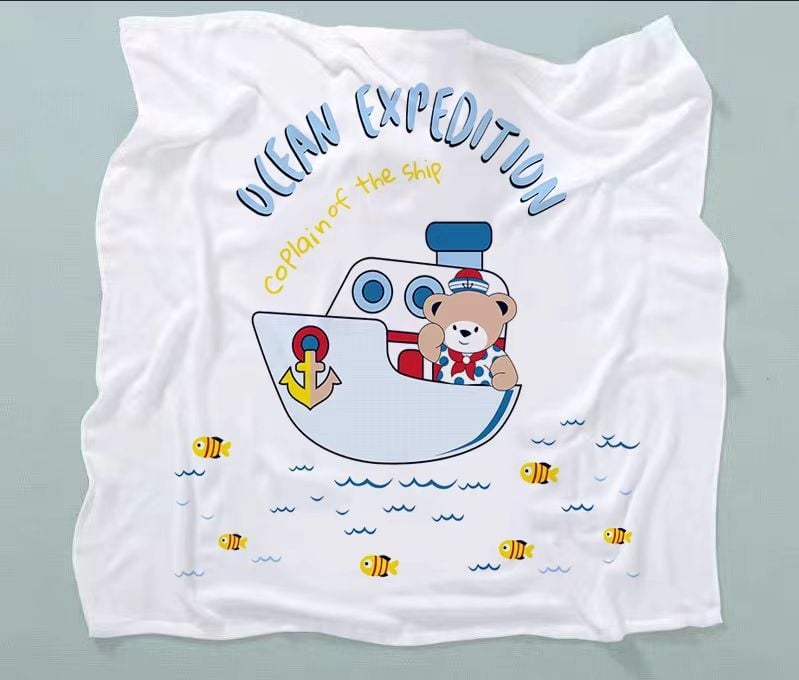 Бебешка кърпа за баня от бамбук памук-марля, двойнослойна, с карикатурен принт, тегло 200–300 г, прежда 40, персонализируема