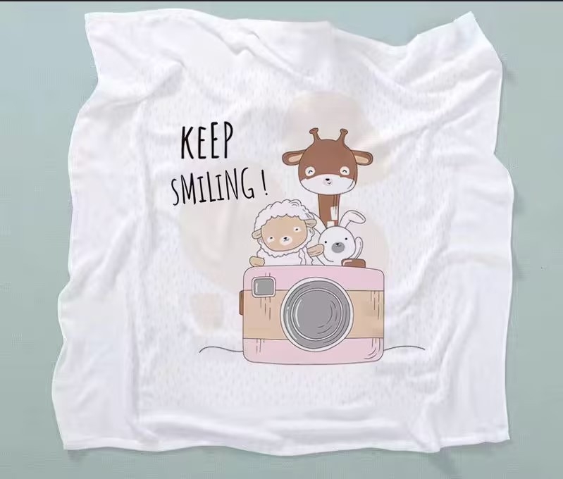 Бебешка кърпа за баня от бамбук памук-марля, двойнослойна, с карикатурен принт, тегло 200–300 г, прежда 40, персонализируема