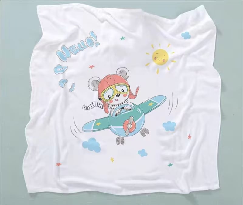 Бебешка кърпа за баня от бамбук памук-марля, двойнослойна, с карикатурен принт, тегло 200–300 г, прежда 40, персонализируема