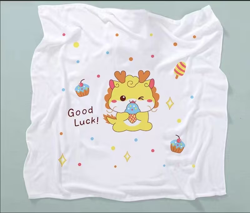 Бебешка кърпа за баня от бамбук памук-марля, двойнослойна, с карикатурен принт, тегло 200–300 г, прежда 40, персонализируема