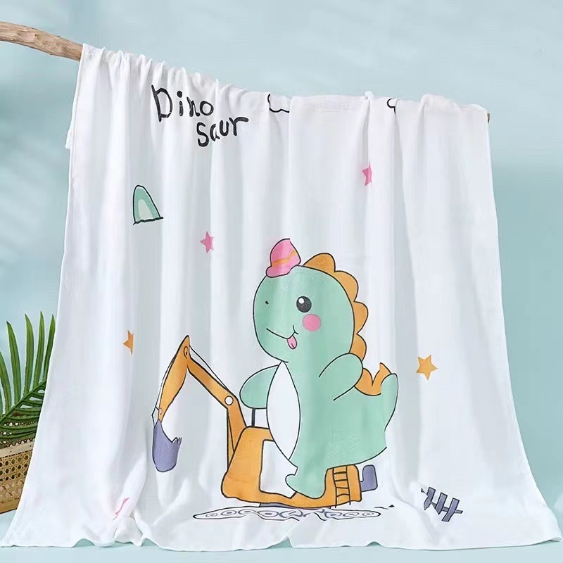 Бебешка кърпа за баня от бамбук памук-марля, двойнослойна, с карикатурен принт, тегло 200–300 г, прежда 40, персонализируема