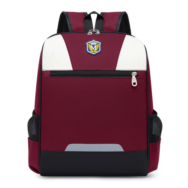 Σχολικό σακίδιο πλάτης με λογότυπο για μαθητές Α′–Β′, Oxford ύφασμα, αδιάβροχο, ανθεκτικό, ιμάντες ώμου με αερόσφυξη, σχέδιο σε χρωματικά μπλοκ.