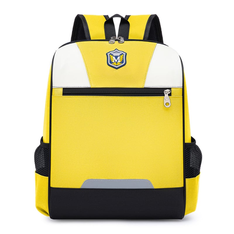 Σχολικό σακίδιο πλάτης με λογότυπο για μαθητές Α′–Β′, Oxford ύφασμα, αδιάβροχο, ανθεκτικό, ιμάντες ώμου με αερόσφυξη, σχέδιο σε χρωματικά μπλοκ.