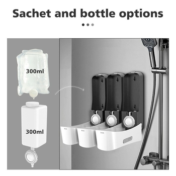 Dispenser de săpun pentru baie cu mai multe compartimente - acționare manuală, stil modern minimalist, plastic, Wisekleen