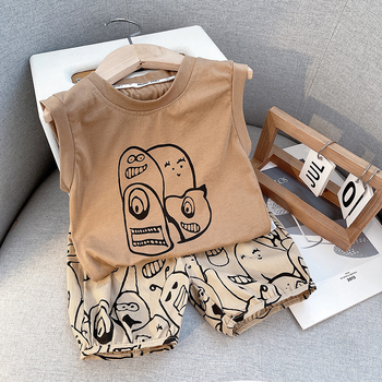 Moier pamut gyerekeknek készült kétrészes öltöny - rövid ujjú felső, rövid szárú nadrág, uniszex, tavasz 2025