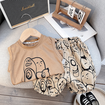 Moier pamut gyerekeknek készült kétrészes öltöny - rövid ujjú felső, rövid szárú nadrág, uniszex, tavasz 2025