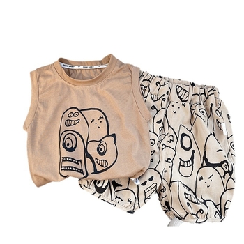 Moier pamut gyerekeknek készült kétrészes öltöny - rövid ujjú felső, rövid szárú nadrág, uniszex, tavasz 2025