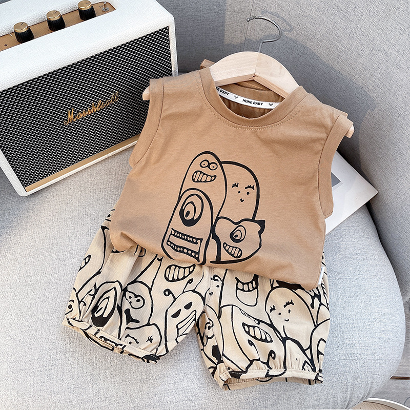 Moier pamut gyerekeknek készült kétrészes öltöny - rövid ujjú felső, rövid szárú nadrág, uniszex, tavasz 2025