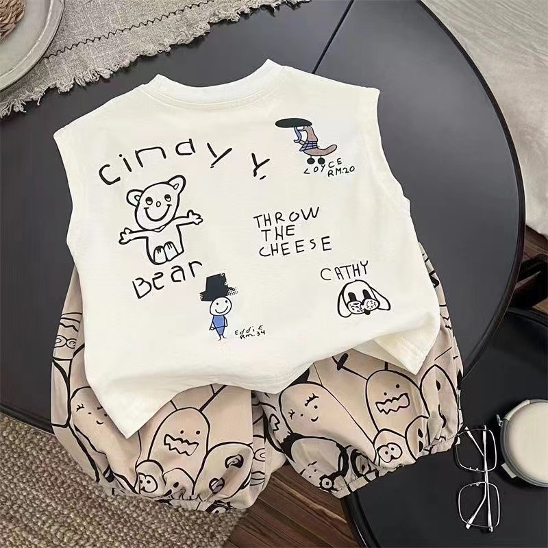 Moier pamut gyerekeknek készült kétrészes öltöny - rövid ujjú felső, rövid szárú nadrág, uniszex, tavasz 2025