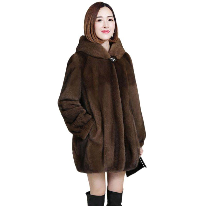 Női Mink Chenille kabát kapucnival — laza szabás, középhosszú, cipzár