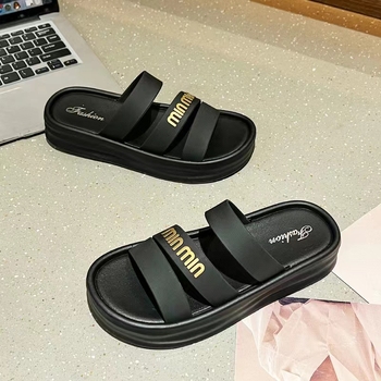 Ženske ljetne japanke - PVC gornji dio i potplat, uzorak s slovima, casual stil, ravna podloga