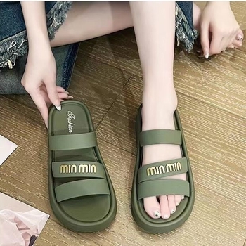 Ženske ljetne japanke - PVC gornji dio i potplat, uzorak s slovima, casual stil, ravna podloga