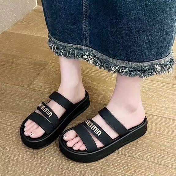 Ženske ljetne japanke - PVC gornji dio i potplat, uzorak s slovima, casual stil, ravna podloga