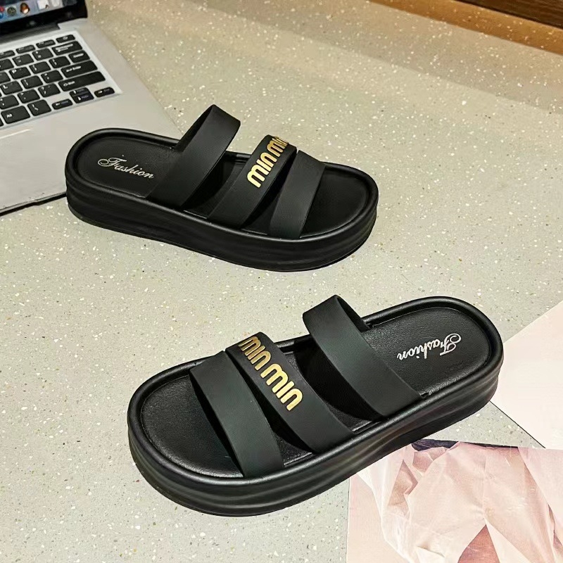 Ženske ljetne japanke - PVC gornji dio i potplat, uzorak s slovima, casual stil, ravna podloga